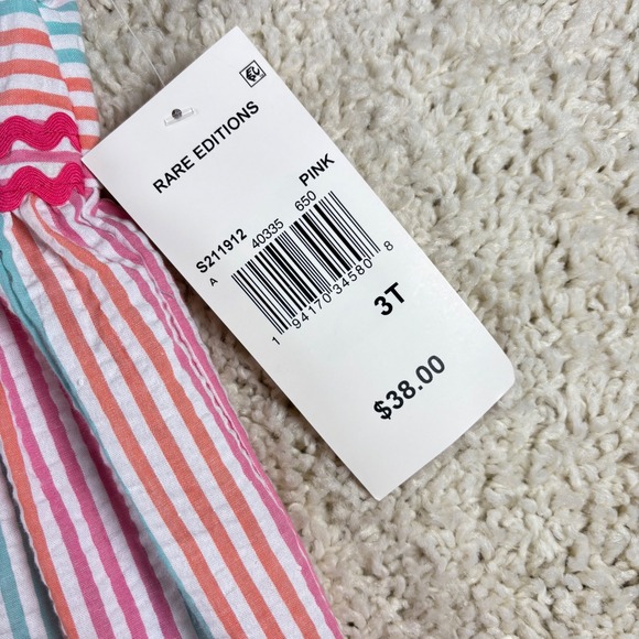 Rare Editions Kids Girls Pink Blue Orange Stripe Cupcake Seersucker Dress Sz 3T - Picture 5 of 8